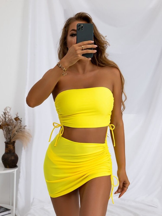 SHEIN Other - Bright Yellow 3 Piece Bikini Set Size Medium Swimwear Cover Up